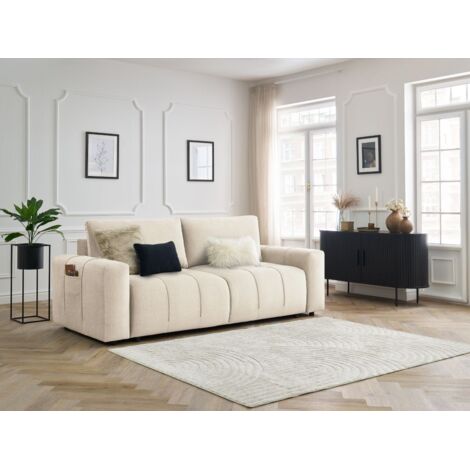 Bobochic – Canapé convertible 3 places avec coffre – Revêtement velours beige – Couchage occasionnel 155x190 cm – Style moderne et élégant