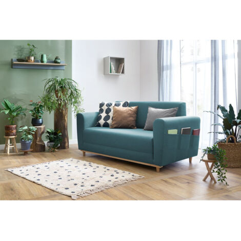Bobochic – Canapé convertible 3 places déplimousse PIGALLE – Longueur 170 cm – Largeur de couchage 132 cm – Design moderne – Tissu bleu foncé