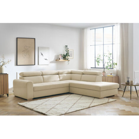 BOBOCHIC - Canapé d'angle convertible coffre ARMAND Angle droit  Beige
