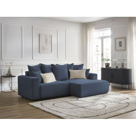 BOBOCHIC - Canapé d'angle convertible coffre ATILLA tissu chiné Angle droit  Bleu