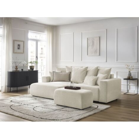 BOBOCHIC - Canapé d'angle convertible coffre ATILLA tissu chiné avec pouf Angle gauche  Blanc