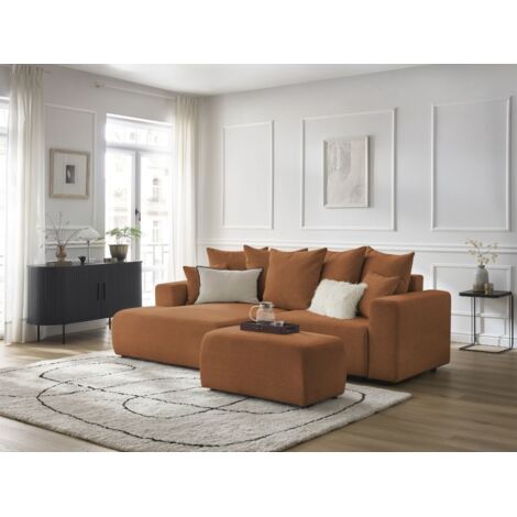 BOBOCHIC - Canapé d'angle convertible coffre ATILLA tissu chiné avec pouf Angle gauche Orange