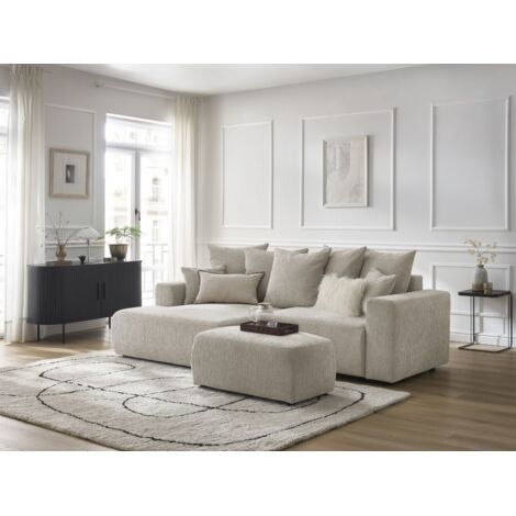 BOBOCHIC - Canapé d'angle convertible coffre ATILLA tissu texturé avec pouf Angle gauche  Beige