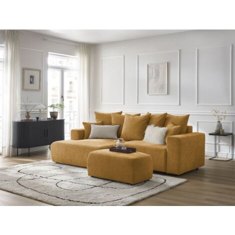 BOBOCHIC - Canapé d'angle convertible coffre ATILLA tissu texturé avec pouf Angle gauche  Jaune
