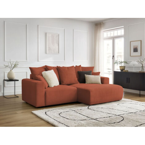 BOBOCHIC - Canapé d'angle convertible coffre ATILLA velours côtelé Angle droit Orange