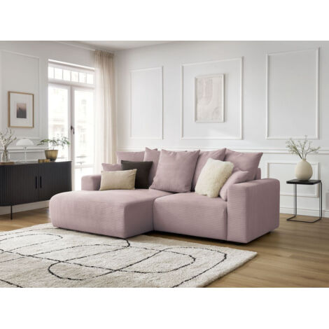 BOBOCHIC - Canapé d'angle convertible coffre ATILLA velours côtelé Angle gauche Violet