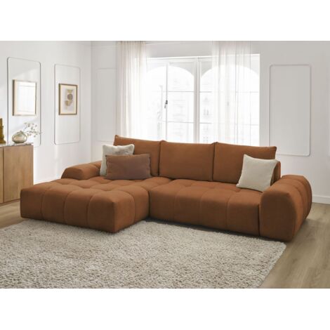 BOBOCHIC - Canapé d'angle convertible coffre EVEREST tissu chiné Angle gauche  Orange