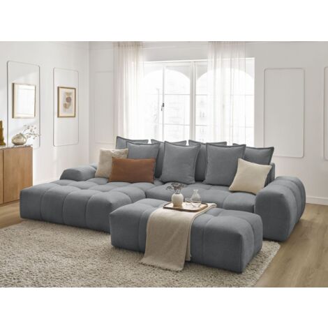 BOBOCHIC - Canapé d'angle convertible coffre EVEREST tissu chiné avec pouf Angle gauche  Gris foncé