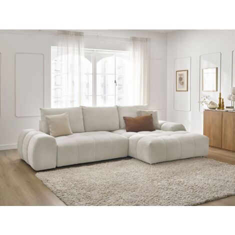BOBOCHIC - Canapé d'angle convertible coffre EVEREST tissu texturé Angle droit  Blanc