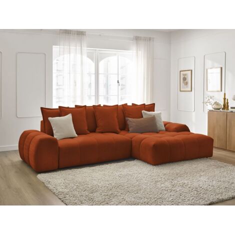 BOBOCHIC - Canapé d'angle convertible coffre EVEREST tissu texturé Angle droit  Orange
