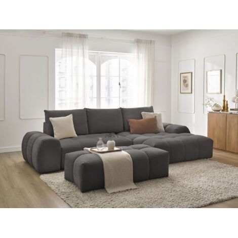 BOBOCHIC - Canapé d'angle convertible coffre EVEREST tissu texturé avec pouf Angle droit  Gris foncé