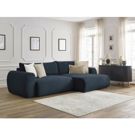 BOBOCHIC - Canapé d'angle convertible coffre LUCIEN gros côtelé doux Angle droit  Bleu foncé