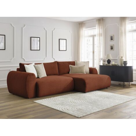 BOBOCHIC - Canapé d'angle convertible coffre LUCIEN gros côtelé doux Angle droit  Orange