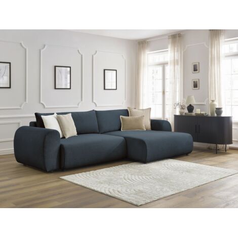 BOBOCHIC - Canapé d'angle convertible coffre LUCIEN tissu lisse Angle droit  Bleu foncé