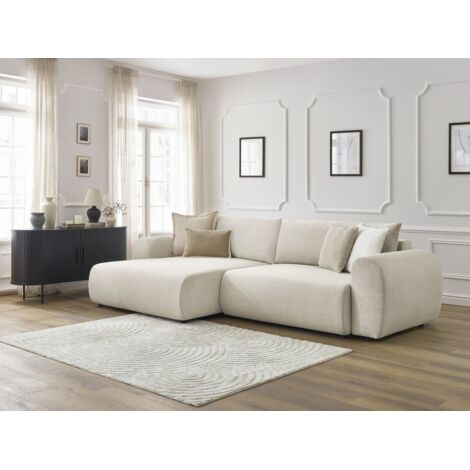 BOBOCHIC - Canapé d'angle convertible coffre LUCIEN tissu lisse Angle gauche  Beige