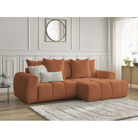 BOBOCHIC - Canapé d'angle convertible coffre ROXELANE tissu bouclette Angle droit Orange