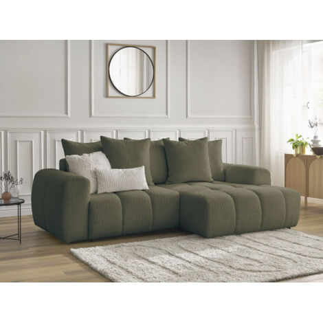 BOBOCHIC - Canapé d'angle convertible coffre ROXELANE tissu bouclette Angle droit  Vert
