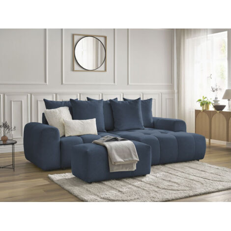 BOBOCHIC - Canapé d'angle convertible coffre ROXELANE tissu chiné avec pouf Angle droit  Bleu foncé