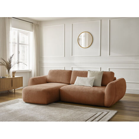 BOBOCHIC - Canapé d'angle convertible DENISE tissu texturé Angle gauche  Orange