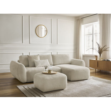 BOBOCHIC - Canapé d'angle convertible DENISE tissu texturé avec pouf Angle droit  Beige