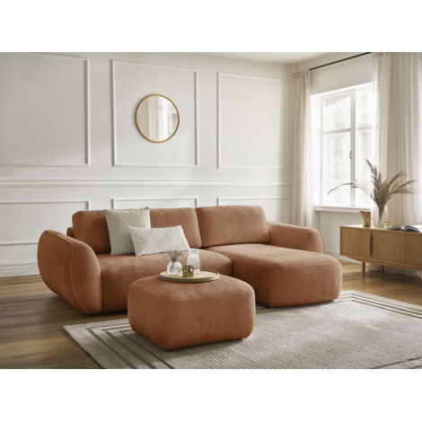 BOBOCHIC - Canapé d'angle convertible DENISE tissu texturé avec pouf Angle droit Orange