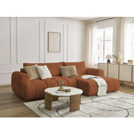 BOBOCHIC - Canapé d'angle convertible FUJI tissu bouclette Angle droit  Orange
