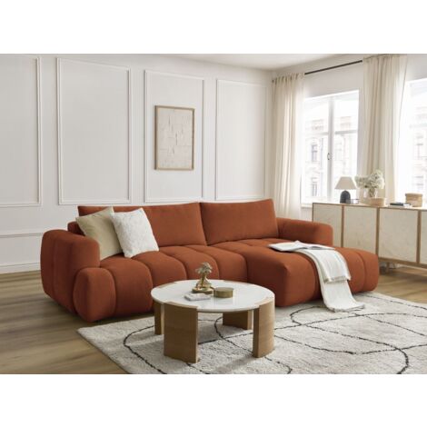 BOBOCHIC - Canapé d'angle convertible FUJI tissu lisse Angle droit  Orange