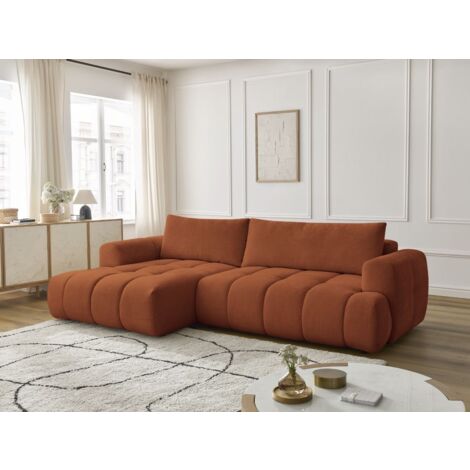 BOBOCHIC - Canapé d'angle convertible FUJI tissu lisse Angle gauche  Orange