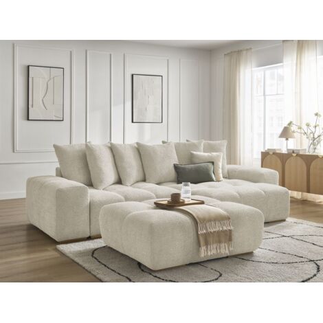 BOBOCHIC - Canapé d'angle convertible réversible coffre ANAKIN tissu bouclette avec pouf Réversible  Beige