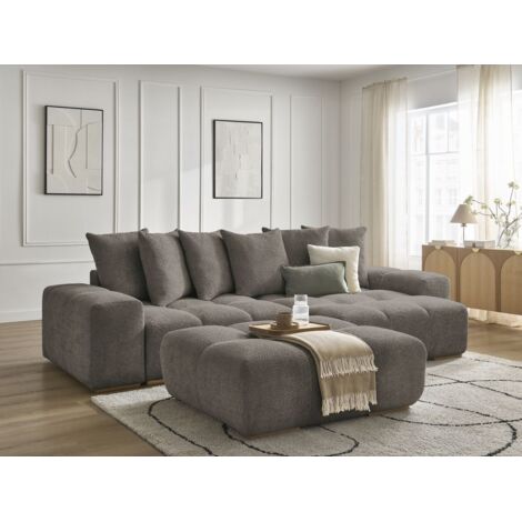 BOBOCHIC - Canapé d'angle convertible réversible coffre ANAKIN tissu bouclette avec pouf Réversible  Marron