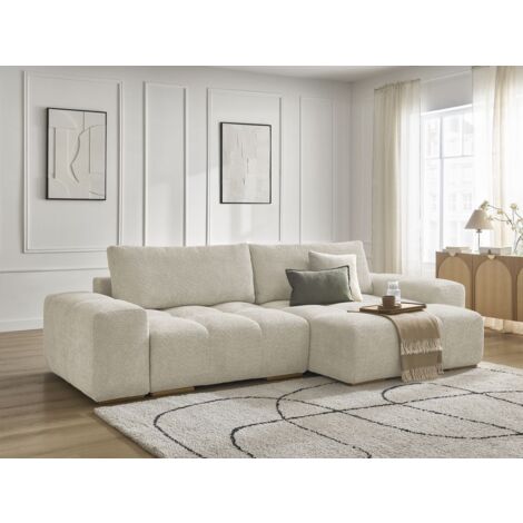 BOBOCHIC - Canapé d'angle convertible réversible coffre ANAKIN tissu bouclette Réversible  Beige