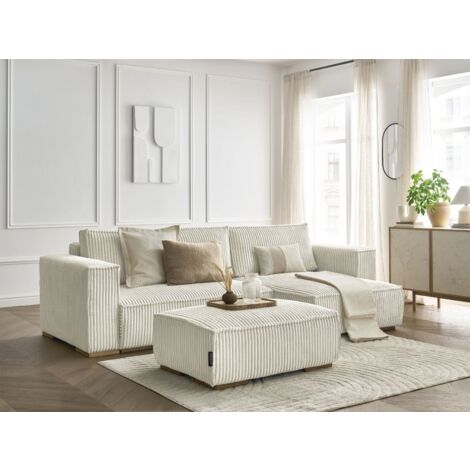 BOBOCHIC - Canapé d'angle convertible réversible coffre CHELSEA gros côtelé doux avec pouf Réversible  Beige