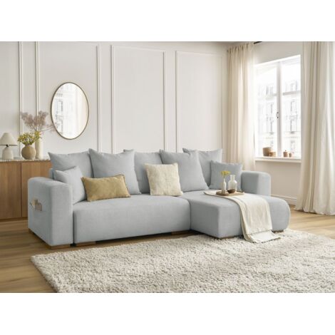 BOBOCHIC - Canapé d'angle convertible réversible coffre SIDONIE tissu chiné   Gris clair