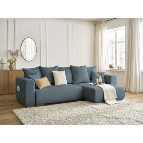 BOBOCHIC - Canapé d'angle convertible réversible coffre SIDONIE velours côtelé Bleu foncé