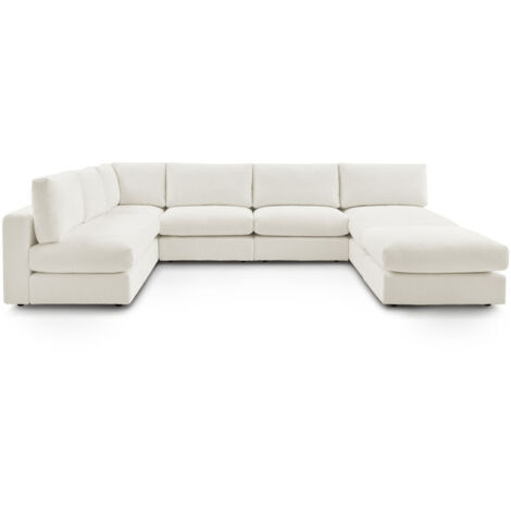 BOBOCHIC - Canapé d'angle fixe 100% modulable PARIS tissu bouclette 3 chauffeuses, 1 méridienne, 1 angle, 1 pouf Blanc