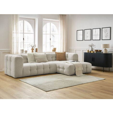Bobochic – Canapé d'angle fixe 3 places CLOUD – Tissu polyester beige – Longueur 288cm – Confort moelleux – Structure bois durable