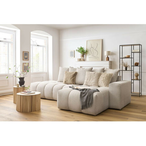 Bobochic – Canapé d'angle fixe 3 places MONT-BLANC – Tissu chiné anti-déperlant – Longueur 313 cm – Largeur 176 cm – Style moderne