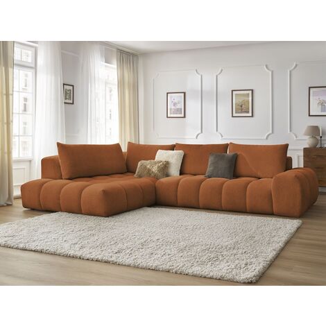 Bobochic – Canapé d'angle fixe 4 places – Tissu chiné orange – Longueur 352cm – Largeur 210cm – Confort moelleux moderne