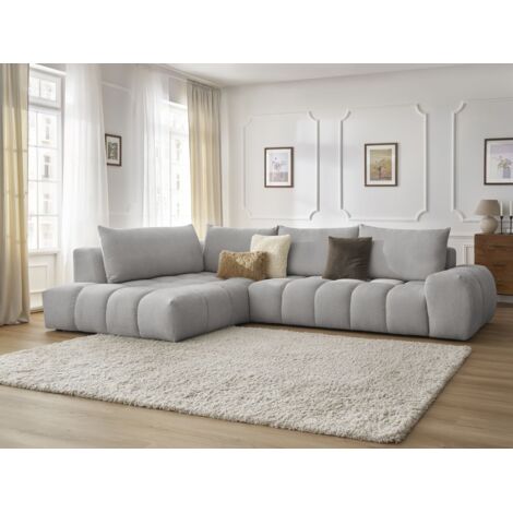 Bobochic – Canapé d'angle fixe 4 places – Tissu texturé déperlant – Longueur 352cm – Largeur 210cm – Confort moelleux – Fabrication Europe