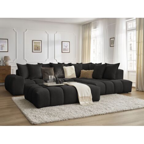 Bobochic – Canapé d'angle fixe 5 places avec pouf – Tissu texturé déperlant – Design moderne – Longueur 352cm – Largeur 210cm – Pour salon convivial