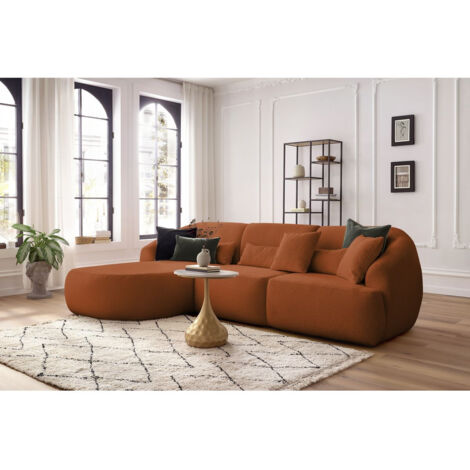 BOBOCHIC - Canapé d'angle fixe ALESIA tissu bouclette Angle gauche  Orange