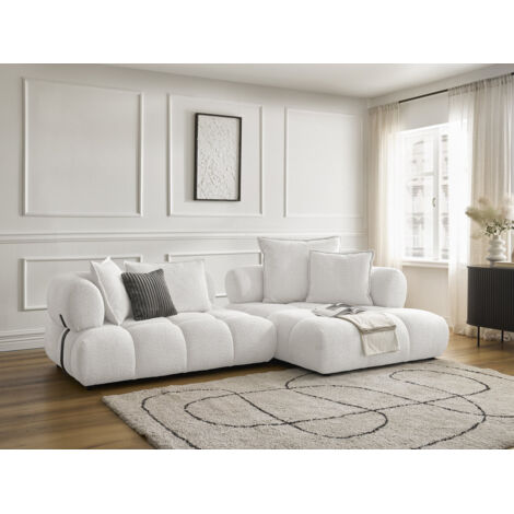 BOBOCHIC - Canapé d'angle fixe ALYA tissu bouclette Angle droit  Blanc