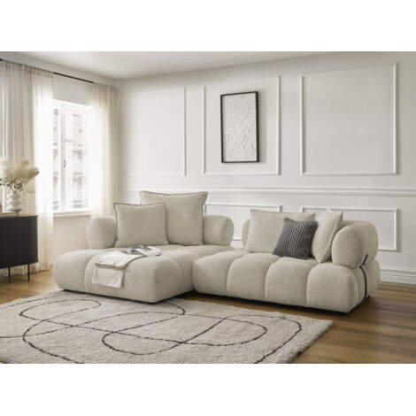 BOBOCHIC - Canapé d'angle fixe ALYA tissu bouclette Angle gauche  Beige