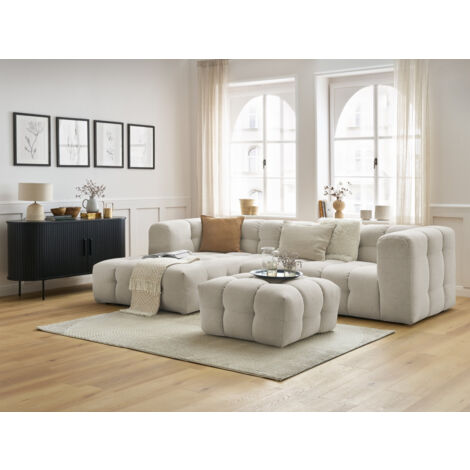 BOBOCHIC - Canapé d'angle fixe CLOUD avec pouf Angle gauche  Beige