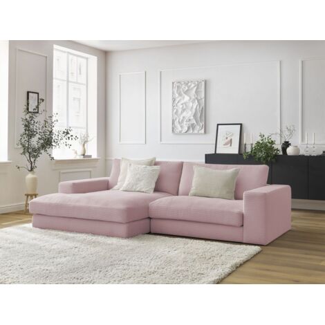BOBOCHIC - Canapé d'angle fixe compact LEONARD velours côtelé Angle gauche Violet