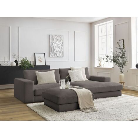 BOBOCHIC - Canapé d'angle fixe compact LEONARD velours côtelé avec pouf Angle droit Marron
