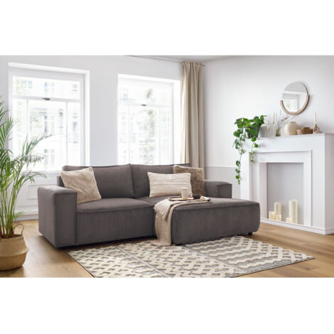 BOBOCHIC - Canapé d'angle fixe compact NIHAD velours côtelé Angle droit  Taupe