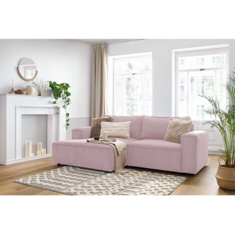 BOBOCHIC - Canapé d'angle fixe compact NIHAD velours côtelé Angle gauche Violet