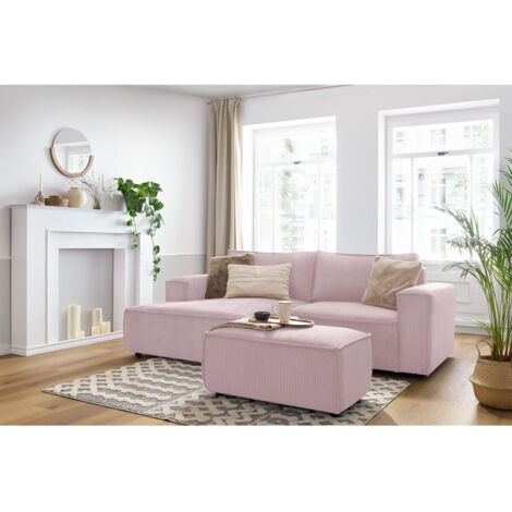BOBOCHIC - Canapé d'angle fixe compact NIHAD velours côtelé avec pouf Angle gauche Violet