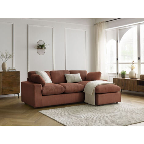 BOBOCHIC - Canapé d'angle fixe compact réversible BELAIR velours côtelé   Orange